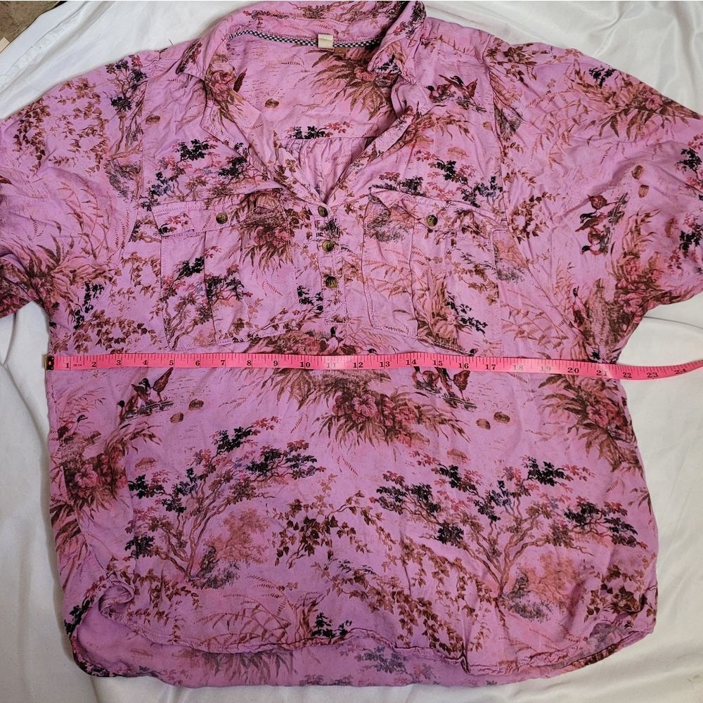 ANTHROPOLOGIE Pilcro pink femme utility gorp duck blouse button up‎ shirt L - Picture 9 of 11